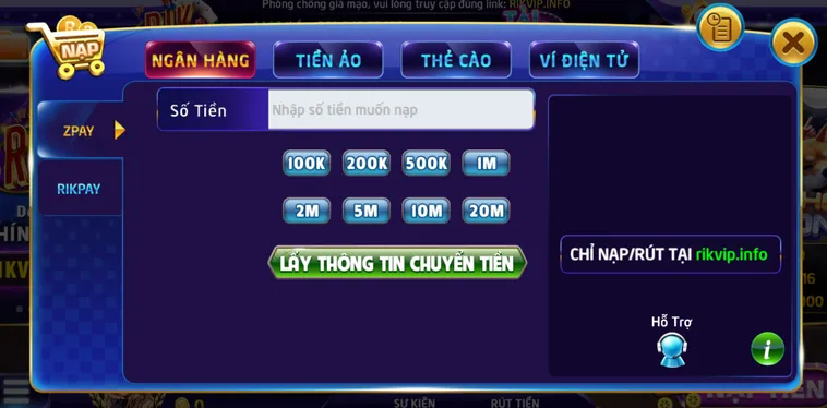 Nạp tiền Rikvip qua ngân hàng điện tử an toàn nhanh chóng bảo mật tuyệt đối.
