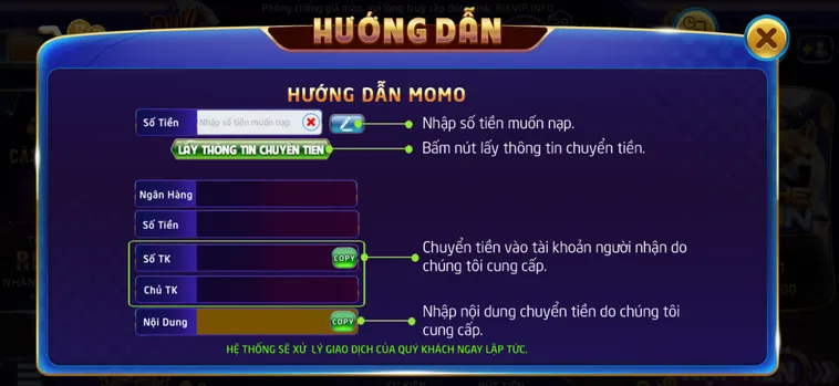 Nạp tiền qua ví điện tử momo phương thức nhanh chóng tiện lợi an toàn tại Rikvip.