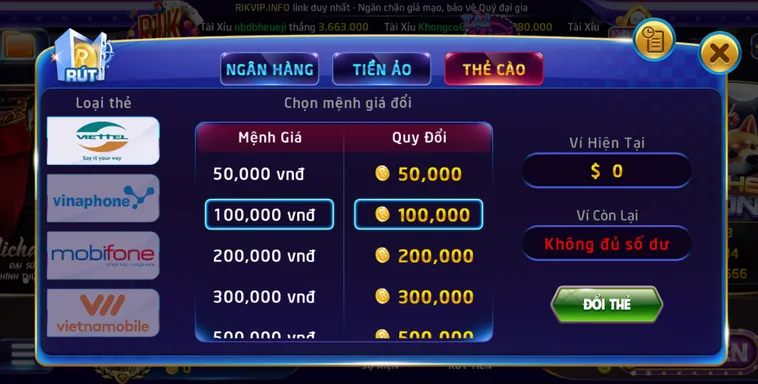 Rút tiền qua thẻ cào - an toàn - hỗ trợ tất cả các nhà mạng.